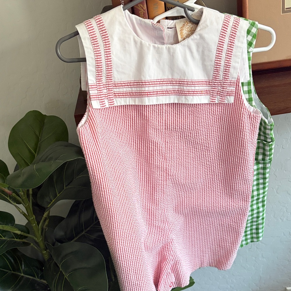 The Beaufort Bonnet Company Pink & White Seersucker Sailor One-Piece